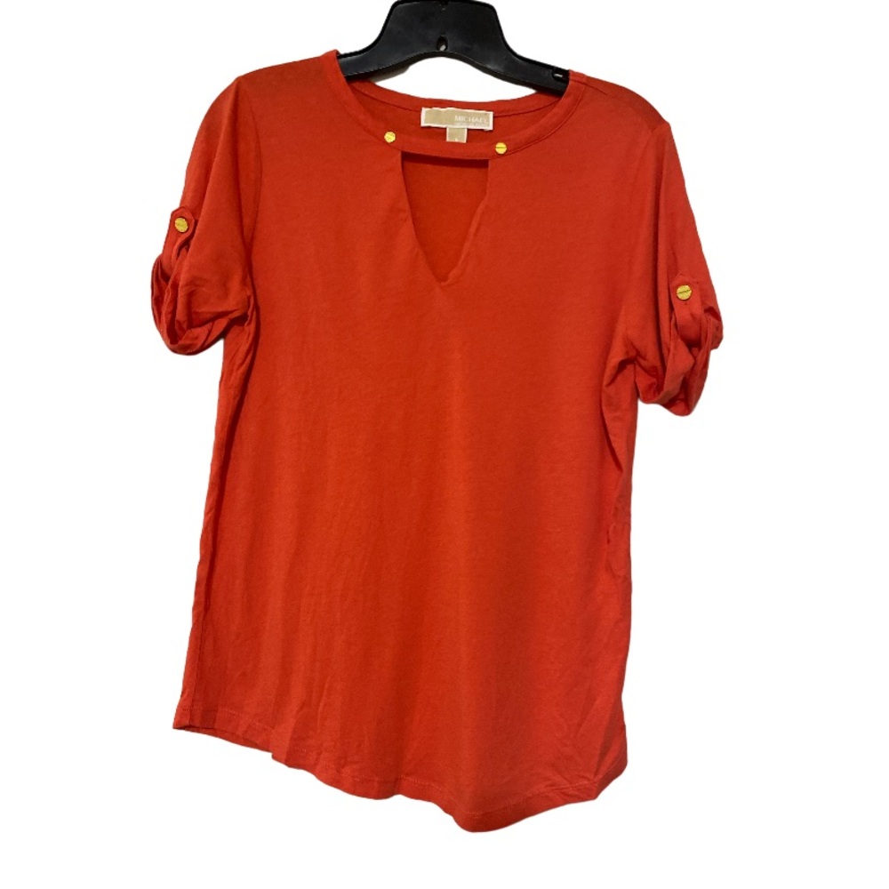 MICHAEL Michael Kors Orange Short Sleeve Gold Detailed Blouse - Size S